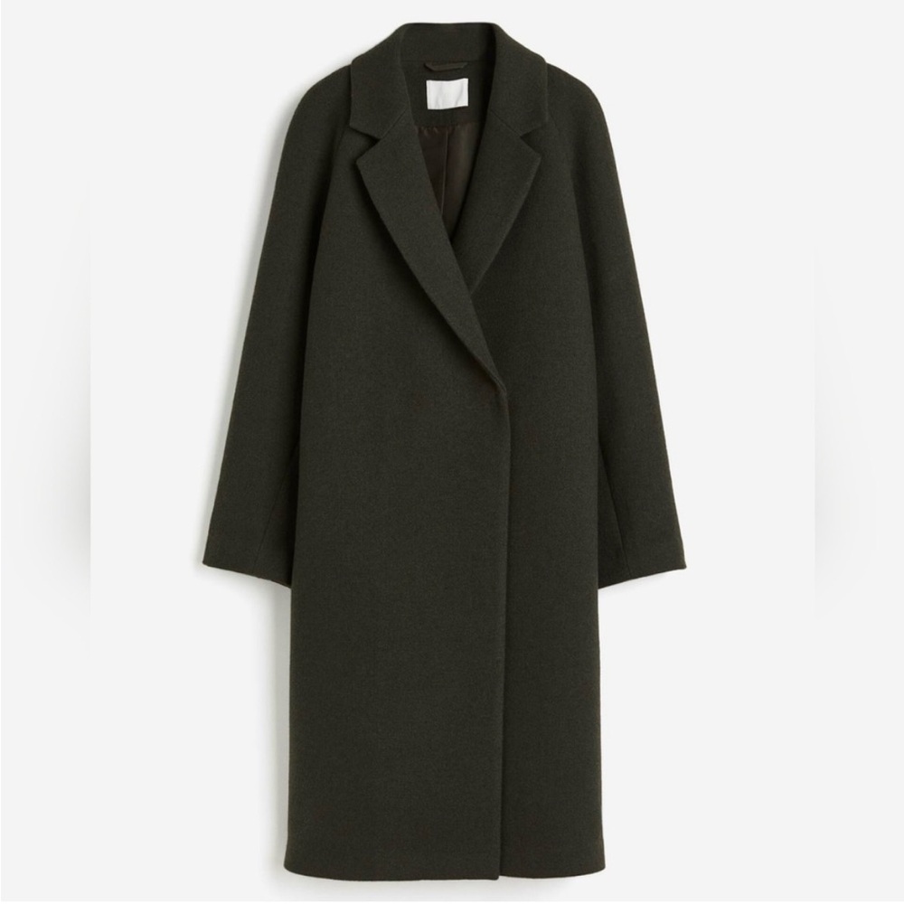 H&M Dark Olive Wool Blend Long Coat - Picture 1 of 6